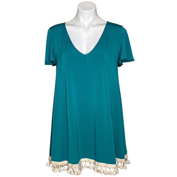 Judith March Green Tassel Mini Dress/Tunic, Short Sleeves Women's Size M - Picture 1 of 8